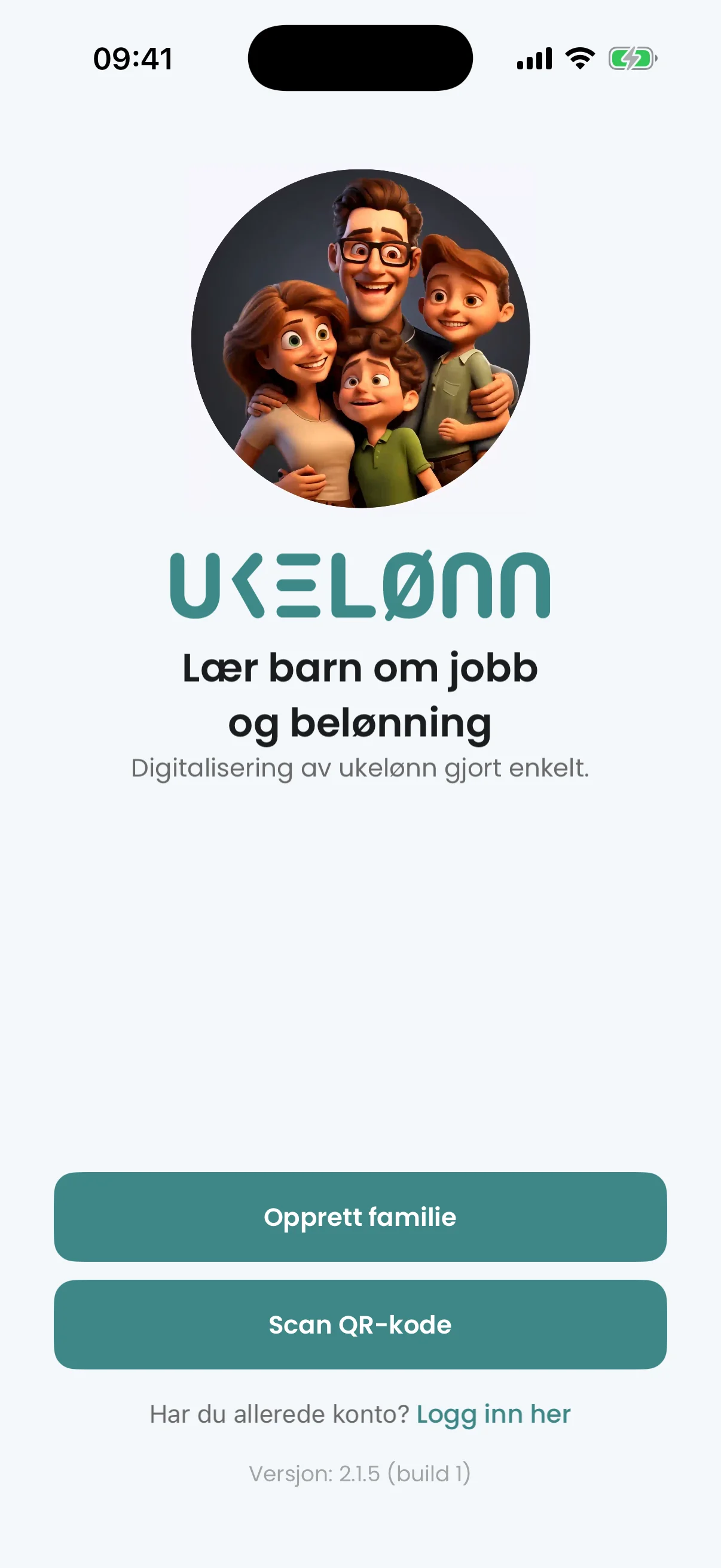 Ukelønn-appen vist på iPhone — velkomstskjerm.